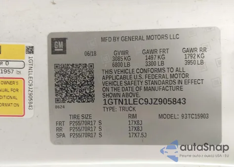 2018 GMC Sierra 1500 C1500 из США, поврежденный, VIN 1GTN1LEC9JZ905843